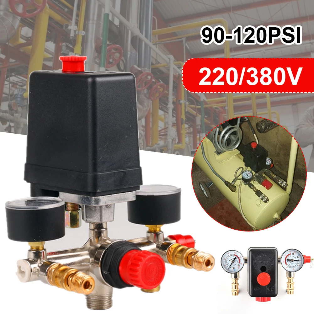 NEW Air Compressor Pump Pressure Switch Manifold Regulator Control Valve with Quick Connector Gauges 230-380V Aluminum Alloy