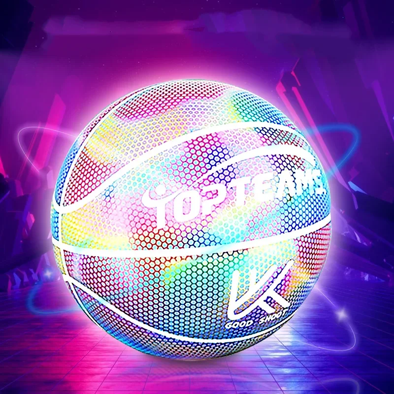 Size 7 Basketball Holographic Luminous Reflective With Standard Adult PU Material Design Training Ball Gift For Sports Lovers