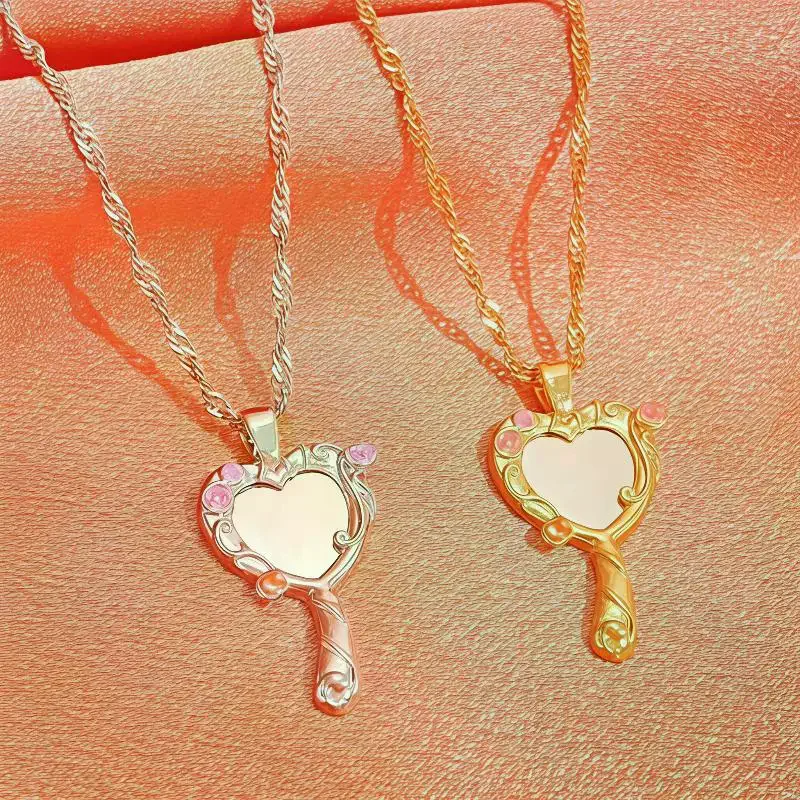 Unique Mirrored Pendant Necklace Heart Mirrored Charm Clavicle Chain For Women