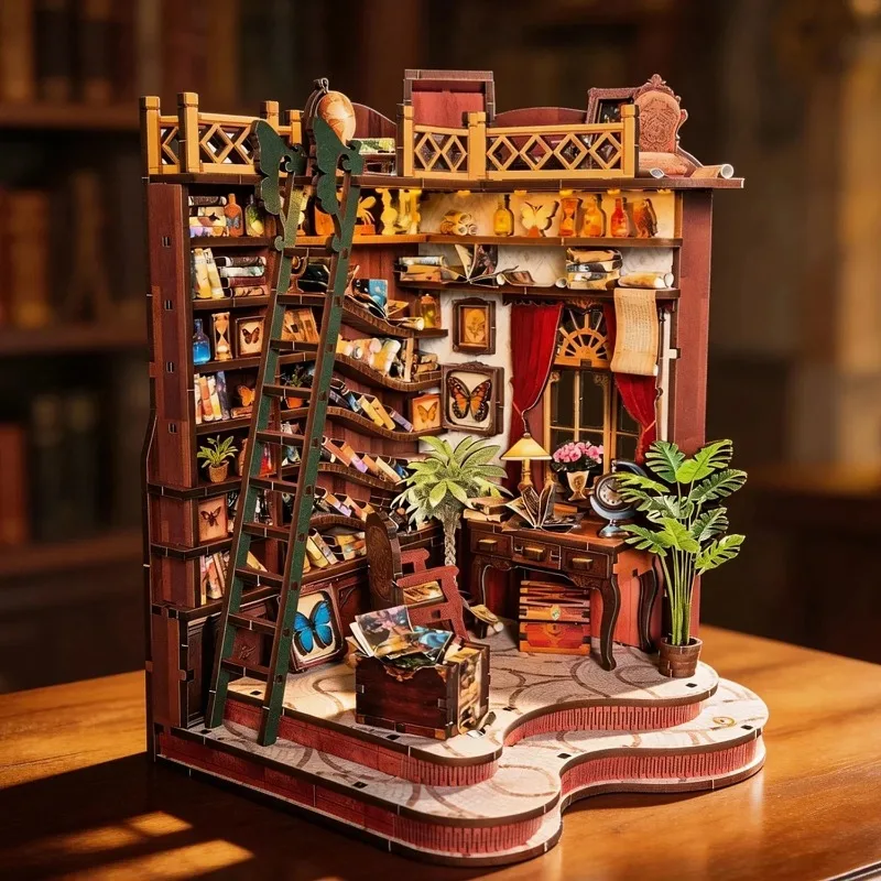 DIY Book Nook Shelf Insert Kit Winding Alley Library Bookend Miniature Dollhouse 3D Puzzle Assembly Model for Adults Gifts Toys