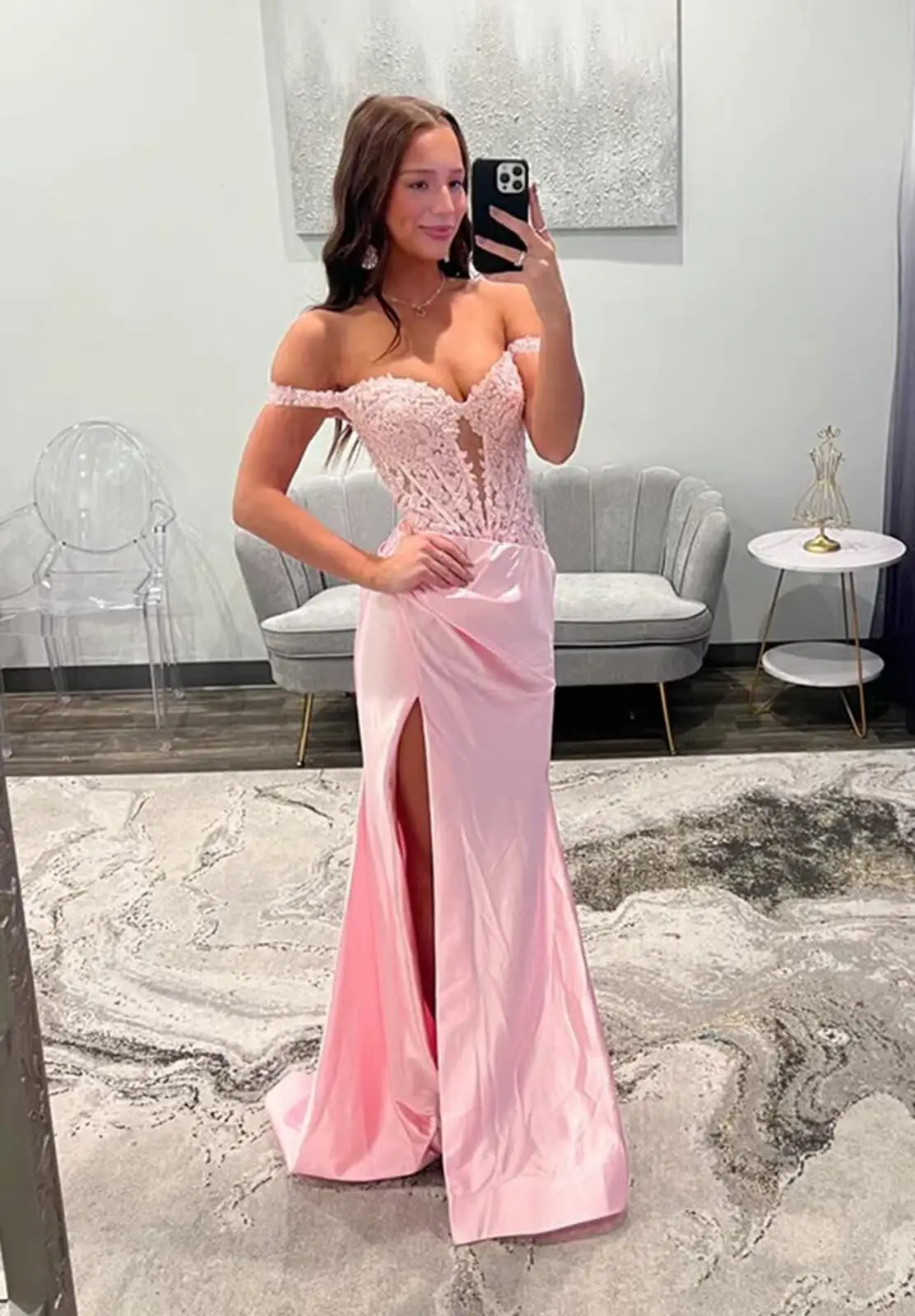 

Mermaid Prom Dresses with Slit for Women Off Shoulder Formal Evening Gowns Backless