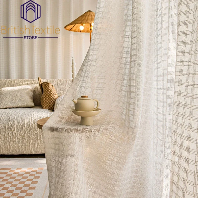 

Netflix Cream Curtains for Living Dining Room Bedroom Color Light Luxury French Dreamy Light Translucent Chevron Window Screen