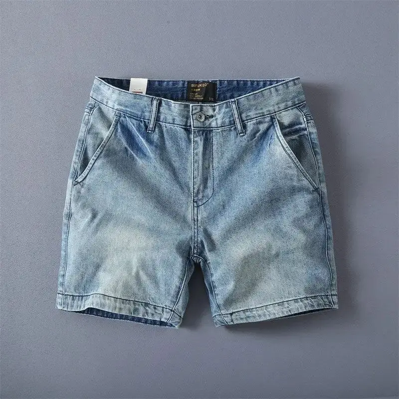

Vintage Sle Waed Straight Fit Denim orts for Men Classic Triple Polyester Fiber Material Comfortable Men's Summer orts