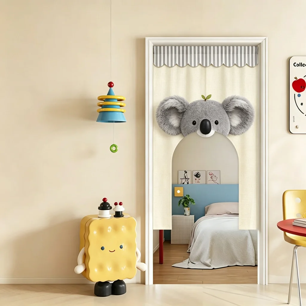 VIKAMA Cat Face Arch Arched Half Door Curtain Kids Room Cotton Linen Short Curtain Privacy Partition Home Decor Bedroom Window
