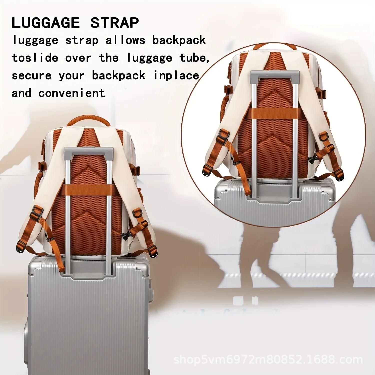 Ladies' Travel Backpack with Shoe Compartment Suitable for 15.6-inch Laptop, Adjustable Shoulder Strap Backpack