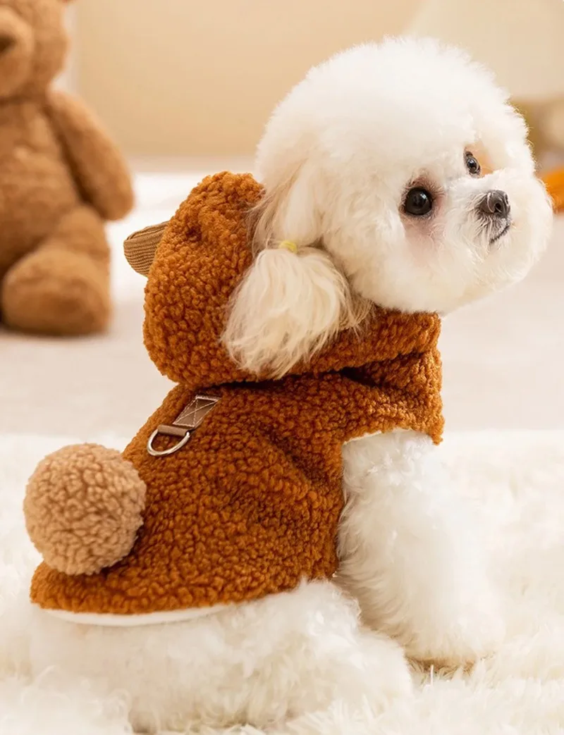 

Cute Bear Warm Clothes Tractable Dog Fleece Coat Ins Wind Pet Clothes Winter Puppy Sleeveless Thickened Coat Teddy Cardigan