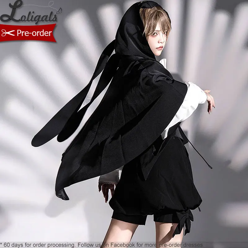 

Жилет/шорты/накидка с капюшоном в стиле Лолиты в стиле ретро, принц, кролик, крутой черный наряд Идзи от Хроники принцессы ~ Кролик Летающий