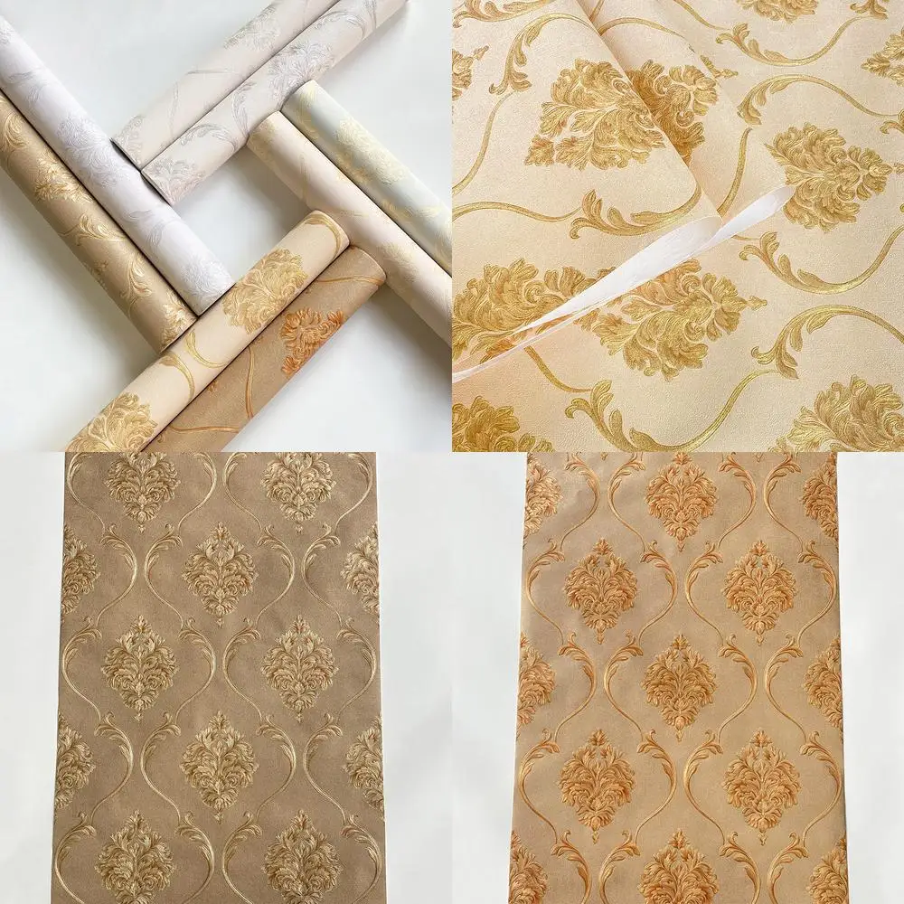 European Style 3D Embossed Pattern Wallpaper for Bedroom Living Room Dining Room Hotel TV Background Wall Decor Waterproof