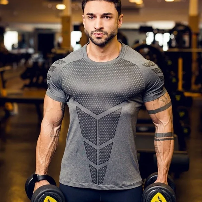 New European size Men Compression t-shirt men Training Skinny Tees palestre maschili Running top summer Fitness Sports t-shirt da uomo