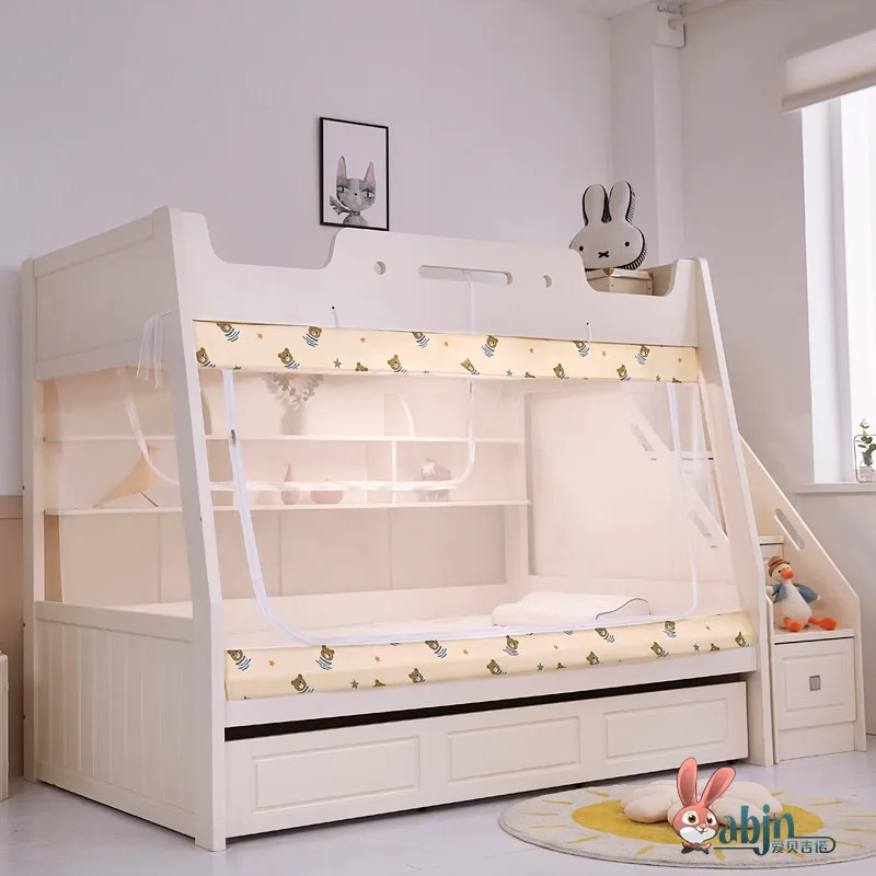 

Детская двухъярусная кровать с москитной сеткой, 15 метров, двухслойная, трапециевидная, для верхнего и нижнего ярусов, прочная рама из нержавеющей стали