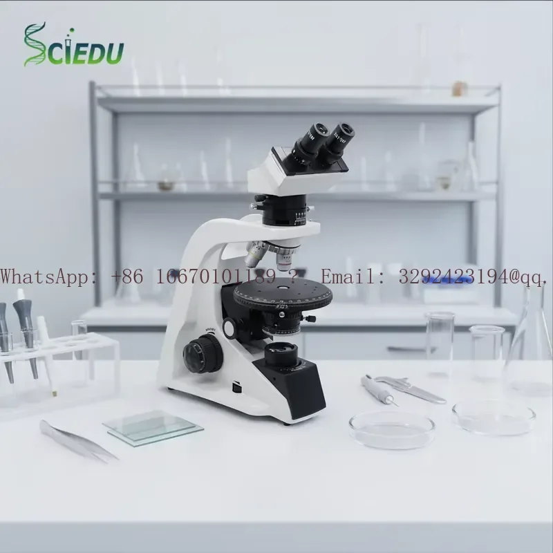 SCIEDU XSP-2009BP Wide Field Plan-scope Eyepiece Biological Infinity Compound Strain Plane-scope Bigger Polarizing Microscope