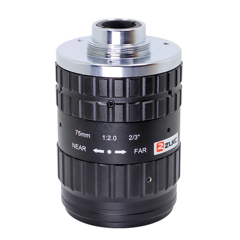 ZLKC 75 мм объектив с креплением C 2/3 дюйма 10 мегапикселей ручная диафрагма F2.0 машинного зрения с низким уровнем искажений FA 10MP промышленные инспекционные камеры