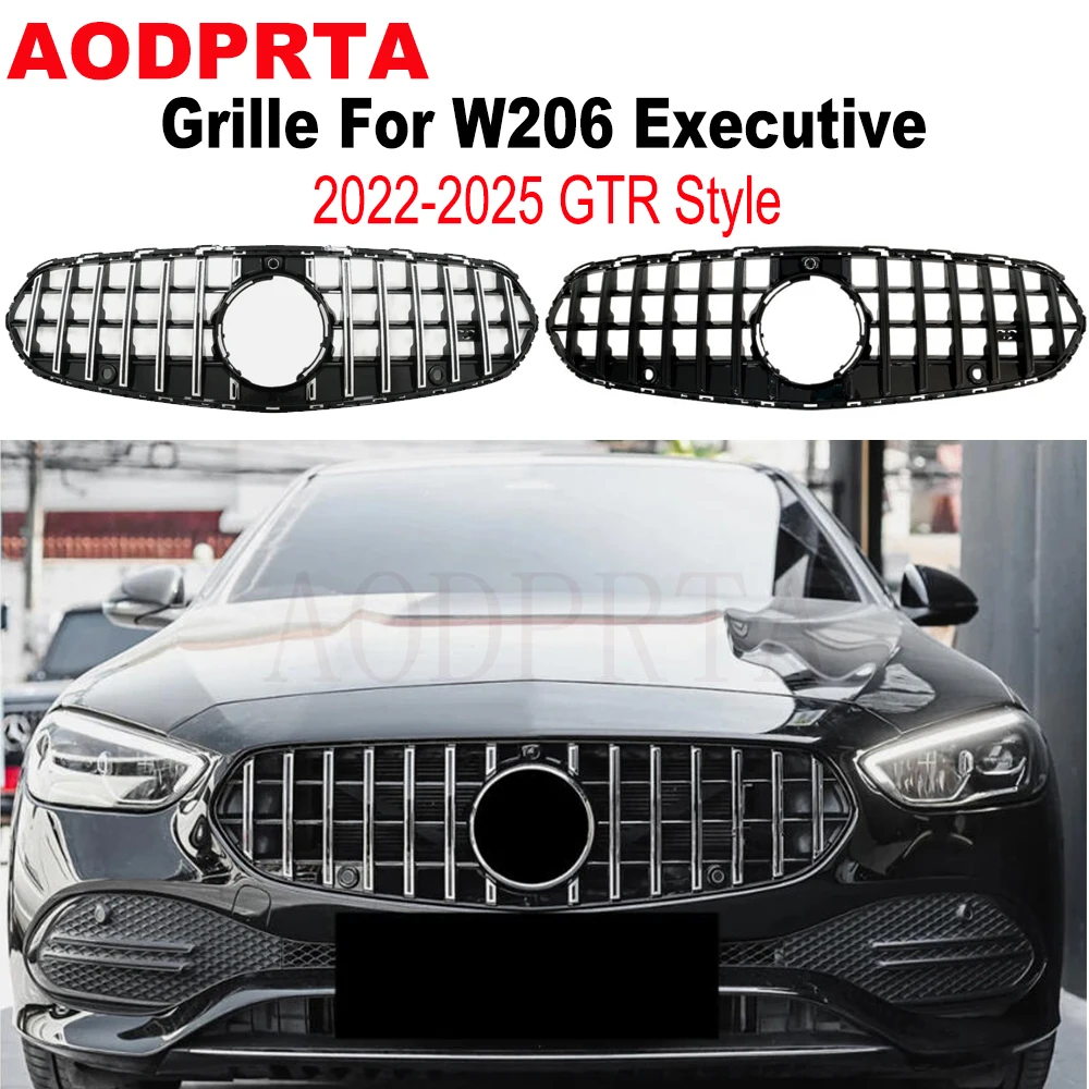 GTR Style Front Bumper Mesh Hood Grille Grill For Mercedes Benz C Class W206 Business Car 2022 2023 2024 2025 GT Style