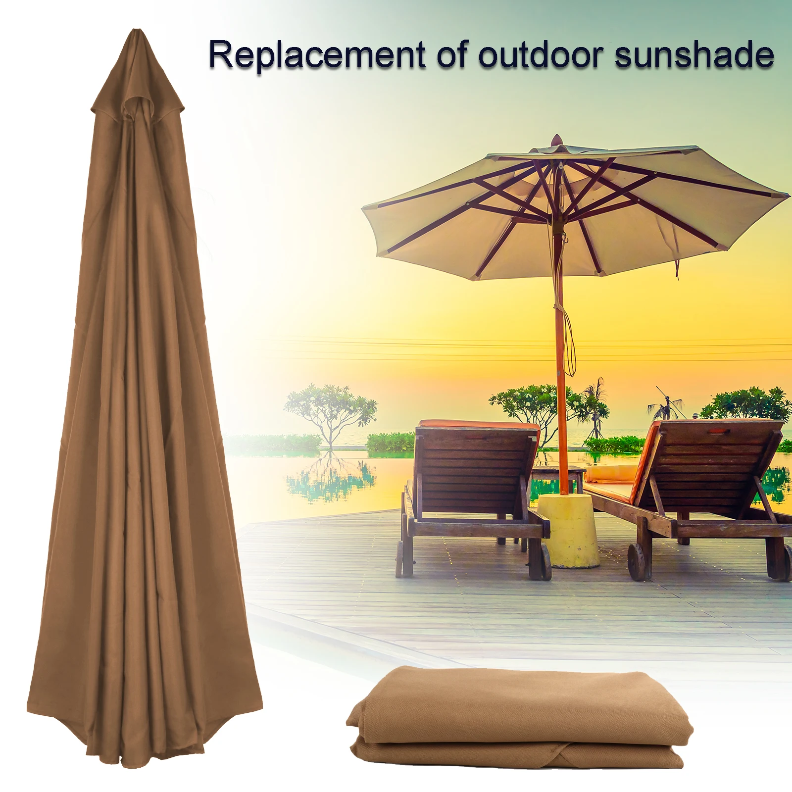 Outdoor Umbrella Replacement Canopy 3 Meters Polyester Cloth Beach Patio Sunshade UV Protection Waterproof Cloth