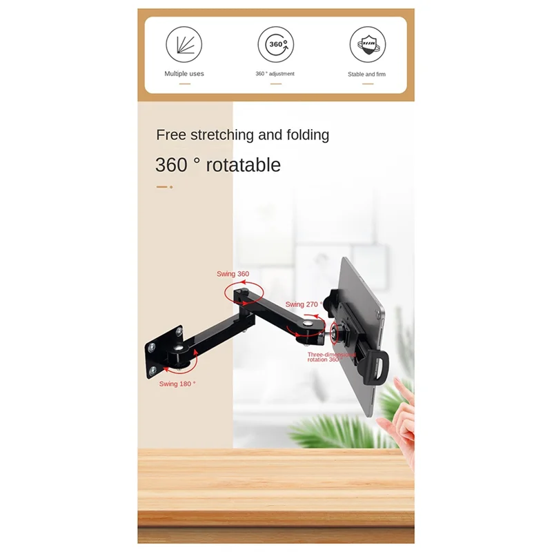 

GW-Wall Mount Tablet Stand Adjustable Long Arm Stretchable Cell Phone Stand For 4-13 Inches