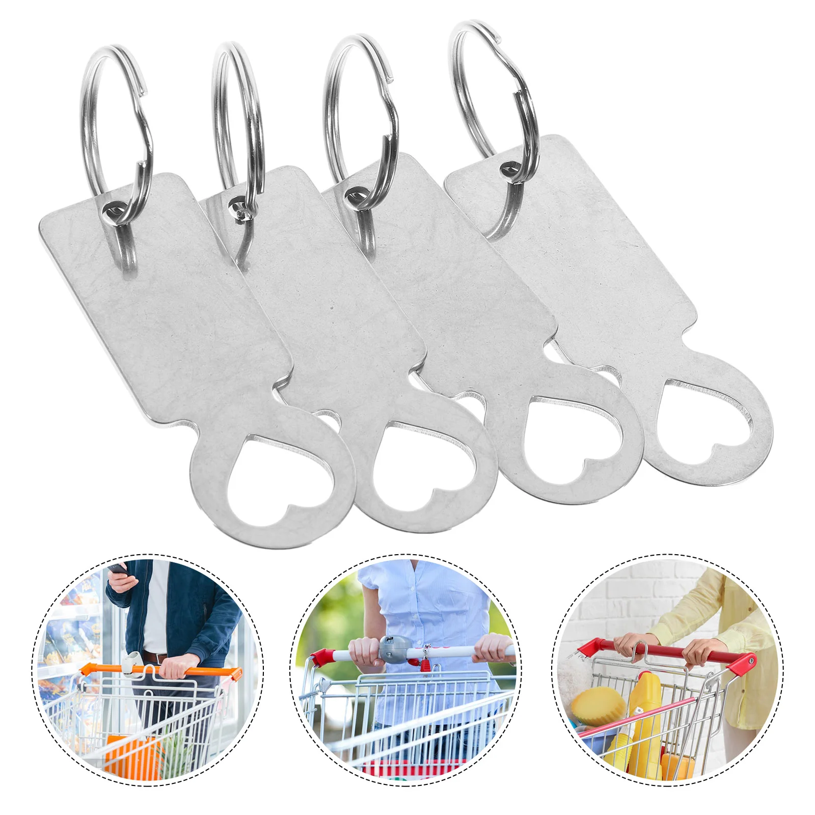 

4 Pcs Cart Token Hanging Trolley Keychain Four Leaf Keyring Stainless Steel Shopping