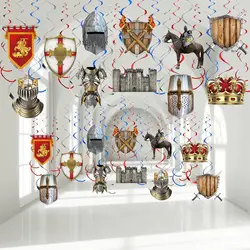 22 Pcs Medieval Knight Birthday Decorations Medieval Hanging Swirls Knight Crown Stone Wall Medieval Party Decorations Spiral