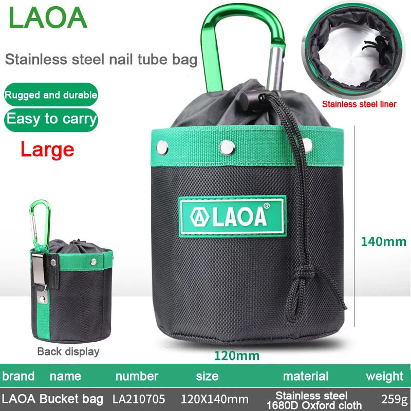 LAOA Multifunctional Thickened Nail Bucket Bag, Portable Cylinder Bag, Quick-Hanging Oxford Cloth, Wear-Resistant and Waterproof