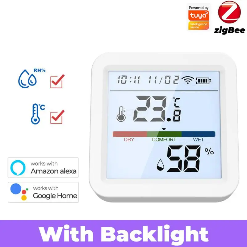 

Zigbee Temperature Humidity Sensor Tuya With Digital LCD Display With Smart App And Data Recording Work With Alexa Google Home F