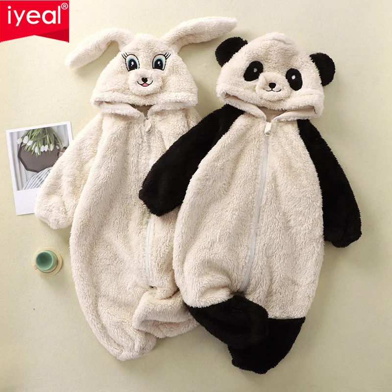 IYEAL Baby Cartoon Bunny Panda Plush Jumpsuit, Cute Baby Warm Coat, Children's Jumpsuit Home Cover