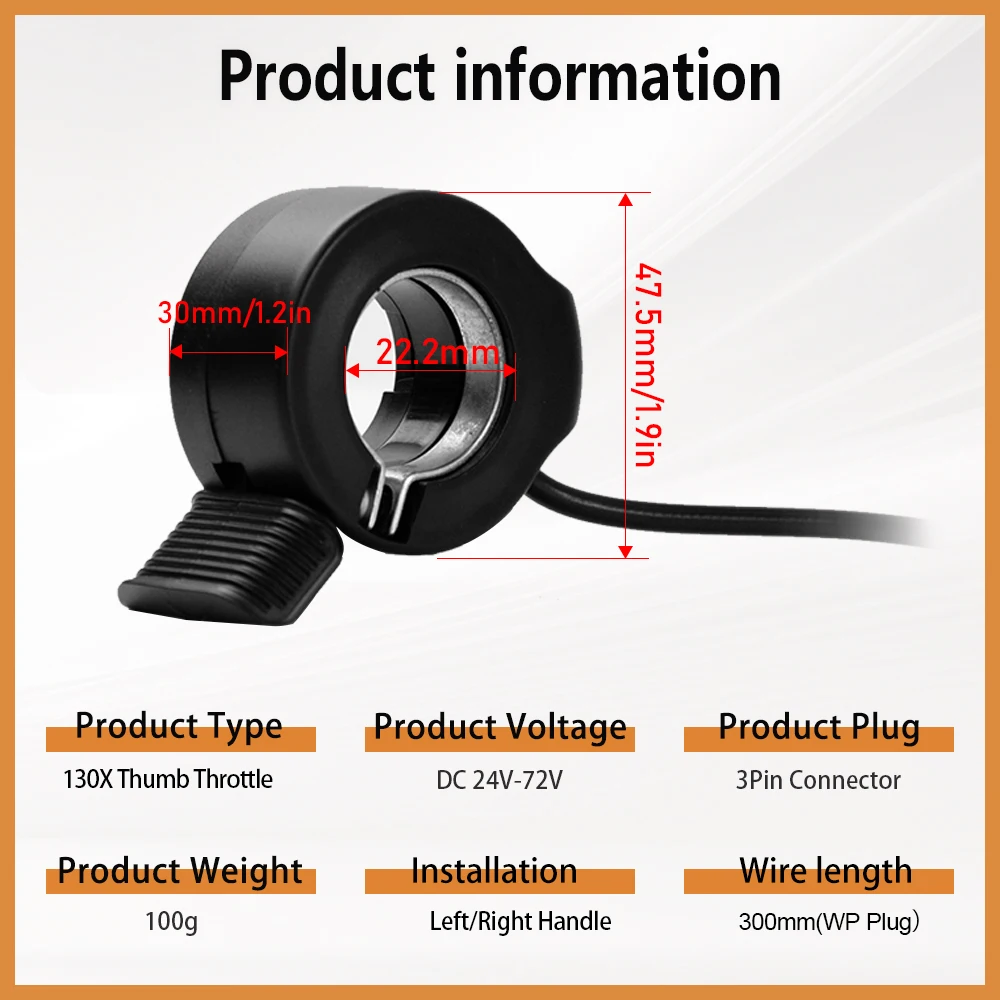 

Ebike 8FUN Thumb Throttle 24V -72V 130X 3 Pin Female Right/Left Hand Throttle for BAFANG BBS01 BBS02 BBSHD Mid Drive Motor Parts