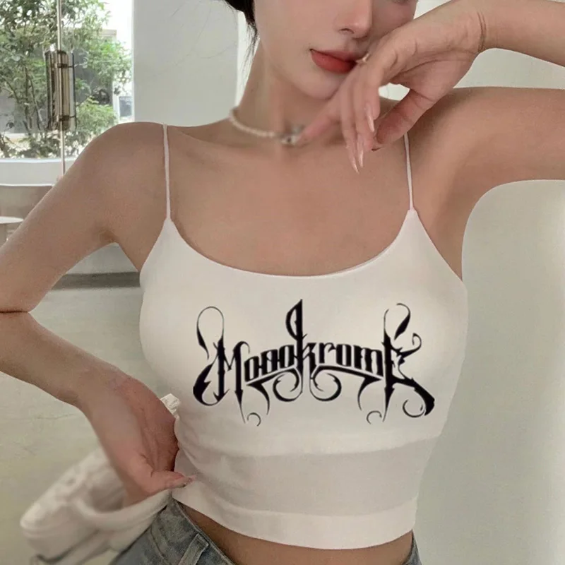 Women Letter Print 's Camisole Short Crop Top Slim Sexy Fashion Padded Sleeveless Tank Tops Thai