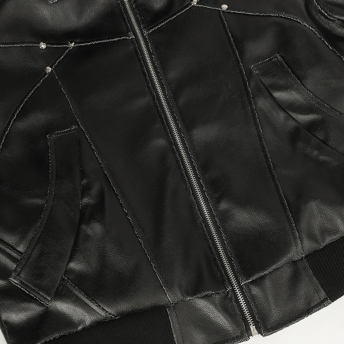 MWJLPWQ الأمريكية متصدع الجلود دراجة نارية برشام سترة الرجال عالية الشارع التلبيب كم طويل بلايز العصرية 2025 الخريف جديد 21293 #4