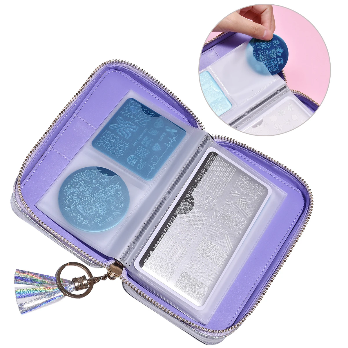 BEAUTYBIGBANG ختم لوحة تخزين حقيبة حالات متعددة الوظائف رشاقته المسافر مسمار الفن ختم حقيبة منظم جيوب للإزالة