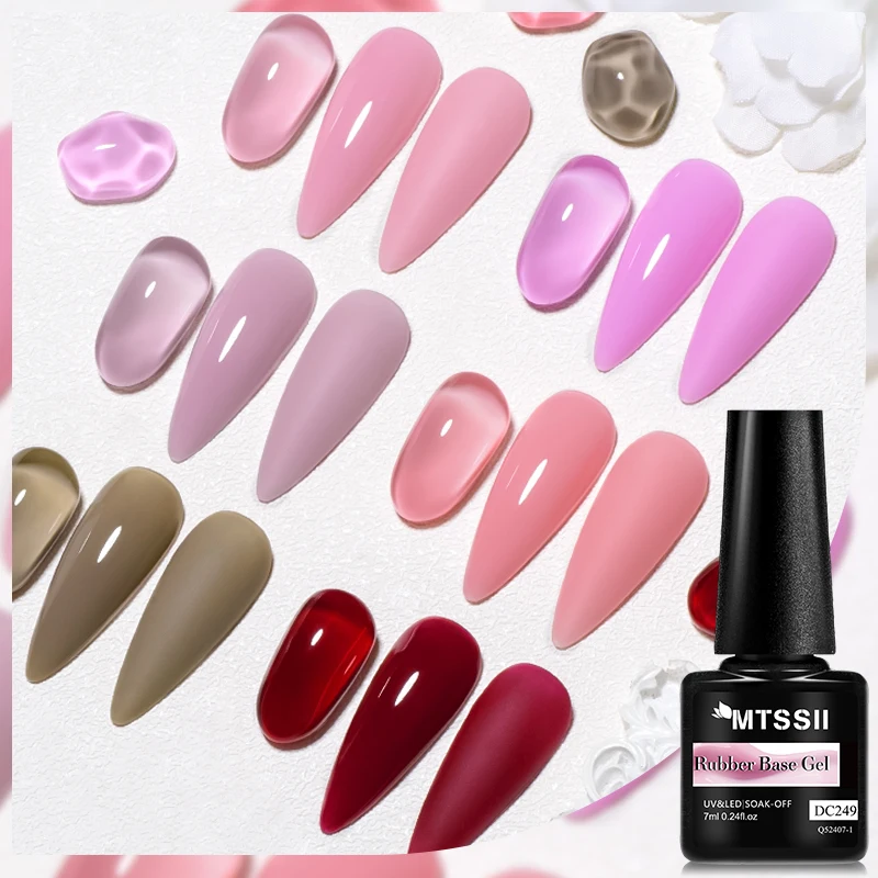Mtssii esmalte de uรฑas de Gel Base de goma desnuda Natural, Rosa lechoso, blanco, purpurina, semipermanente, Soak Off, UV LED, 7ml