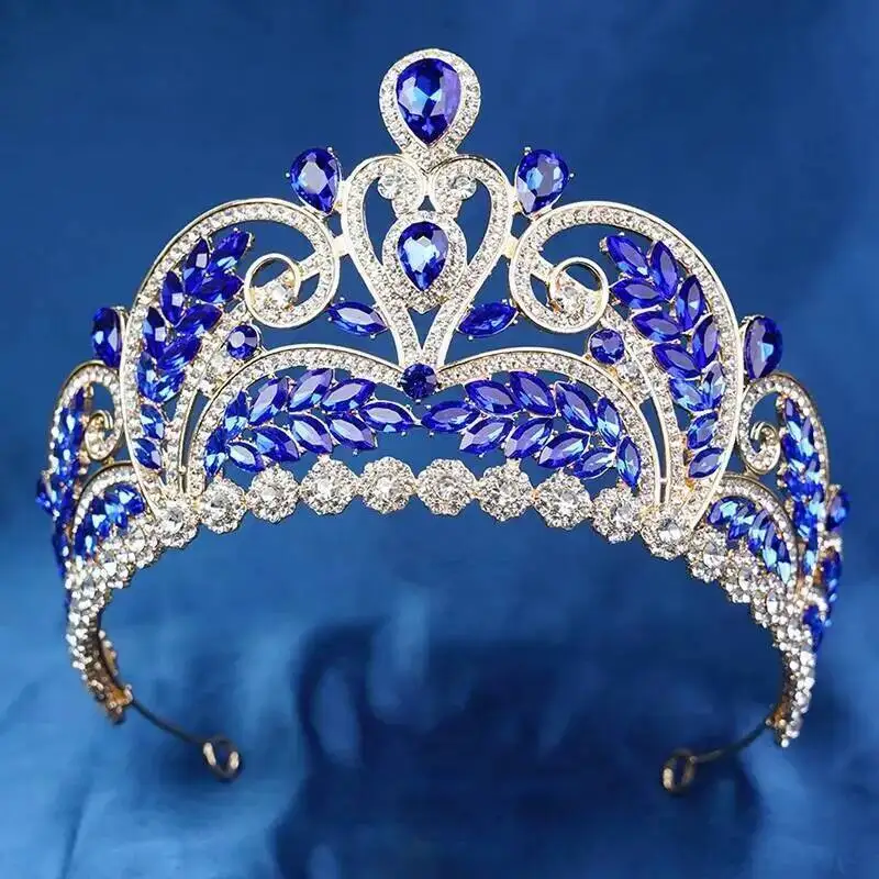 Elegant Blue Wedding Hair Jewelry Bridal Crown For Brides Tiaras And Crowns Prom Pageant Headpiece Birthday Head Accessories