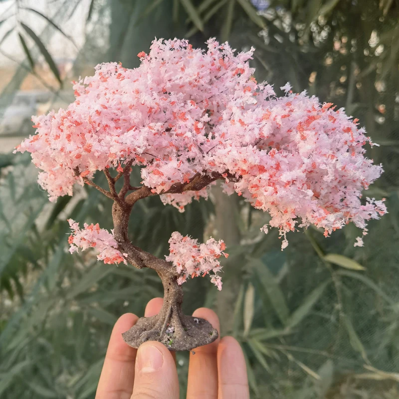 Gebogenes Kirschblütenbaum-Modell, handgefertigter Mini-Sakura-Baum, DIY-Bastelbedarf, Miniatur-Landschaftsornament für Eisenbahnmodelle