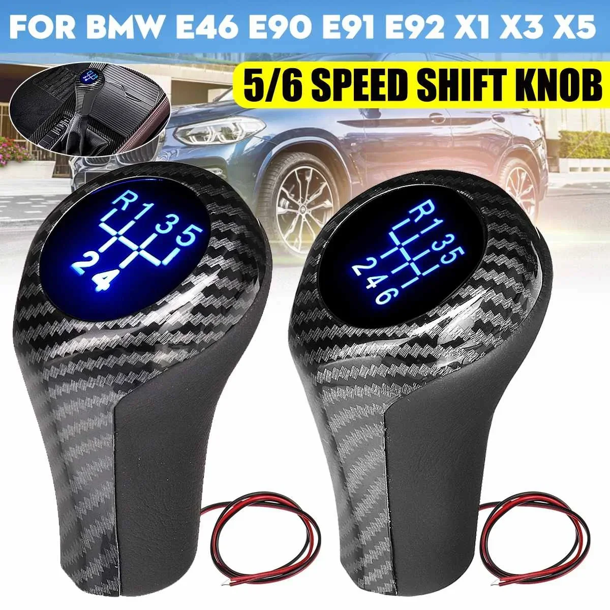 LED Gear Shift Knob w/LED Backlight 5/6 Speed ABS Shifter Lever Handle Stick For BMW E46 E90 E91 E92 X1 X3 X5