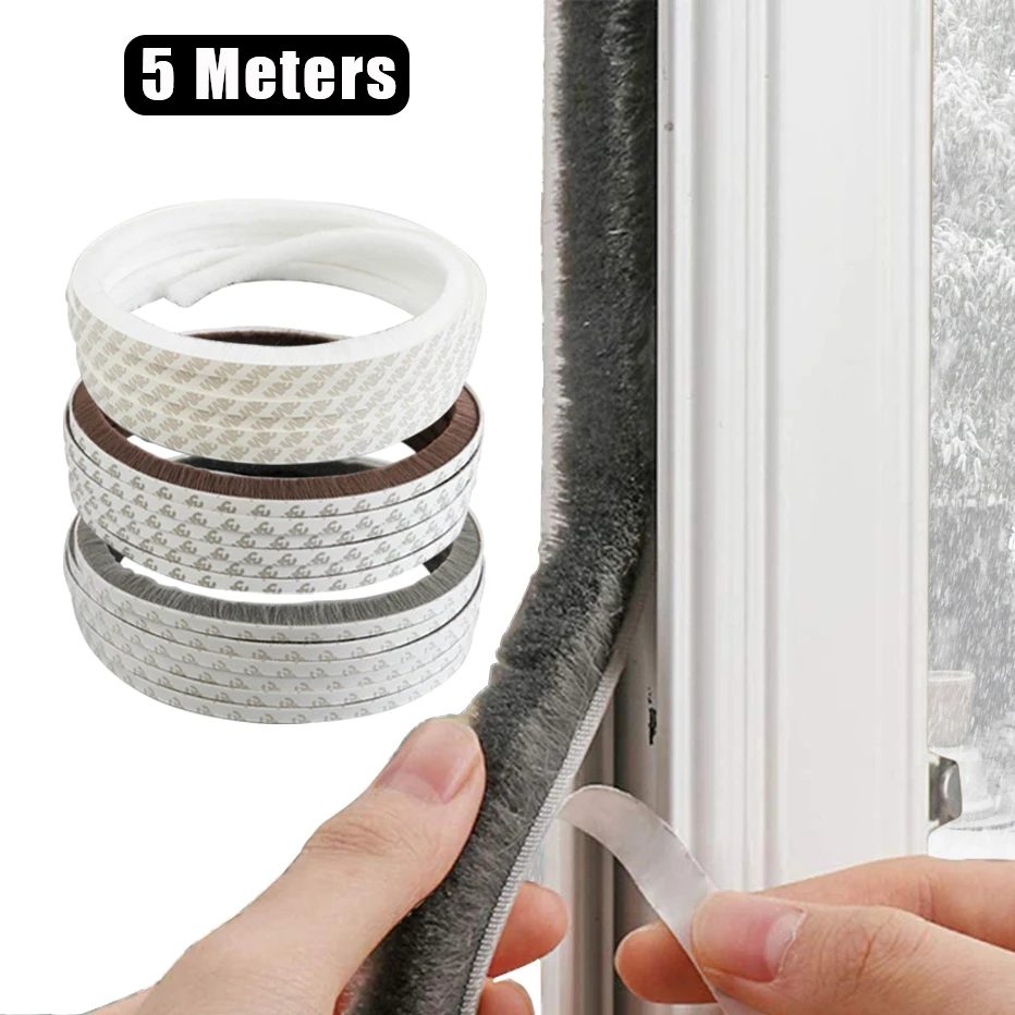 

5M Weather Stripping Brush Self Adhesive Window Draft Stopper Brush Seal Strip Weatherstrip Soundproof Windproof Gap Sealer