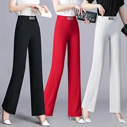 New Women's Summer Trousers Solid Thin High Waiste Casual Straight Pants Wide Leg Pants Elegant Ladies Office Long Pants S-4XL