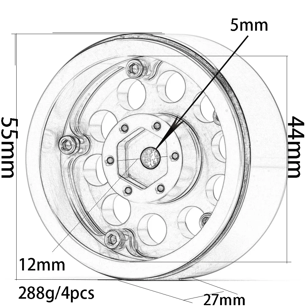 4PCS Aluminium 1.9 inch 10 Hole 55MM Wheels Hub Rim for 1/10 RC Axial SCX10 SCX10 II 90046 Traxxas TRX-4 Tamiya Jimny Accesorios