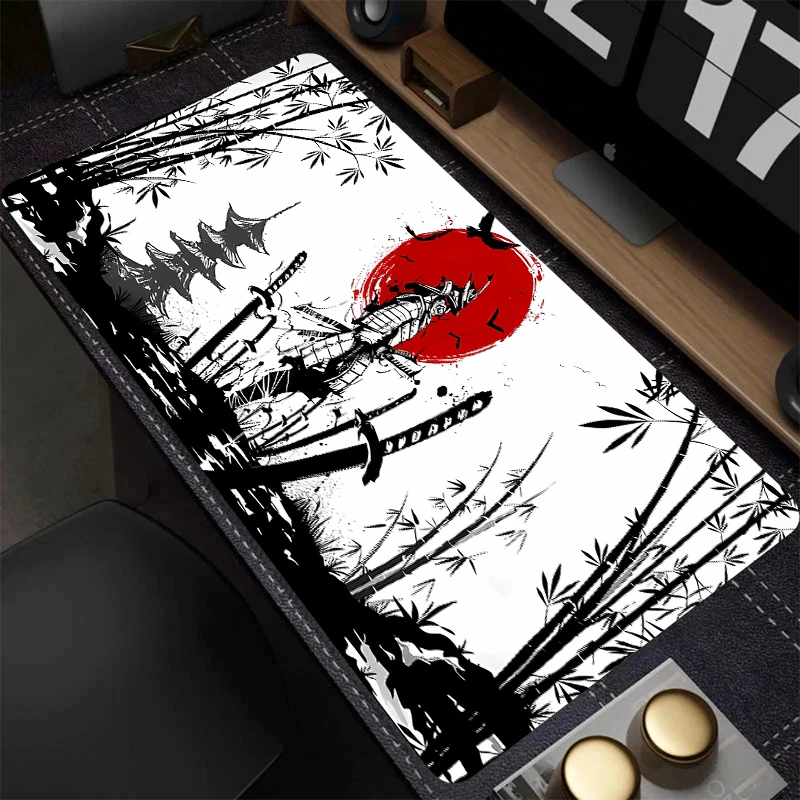 Japanese Ink Samurai Red Moon Cherry Blossom Extra Large Mouse Pad for Gaming, Office, Anti-Slip and Thickened Computer Desk Mat