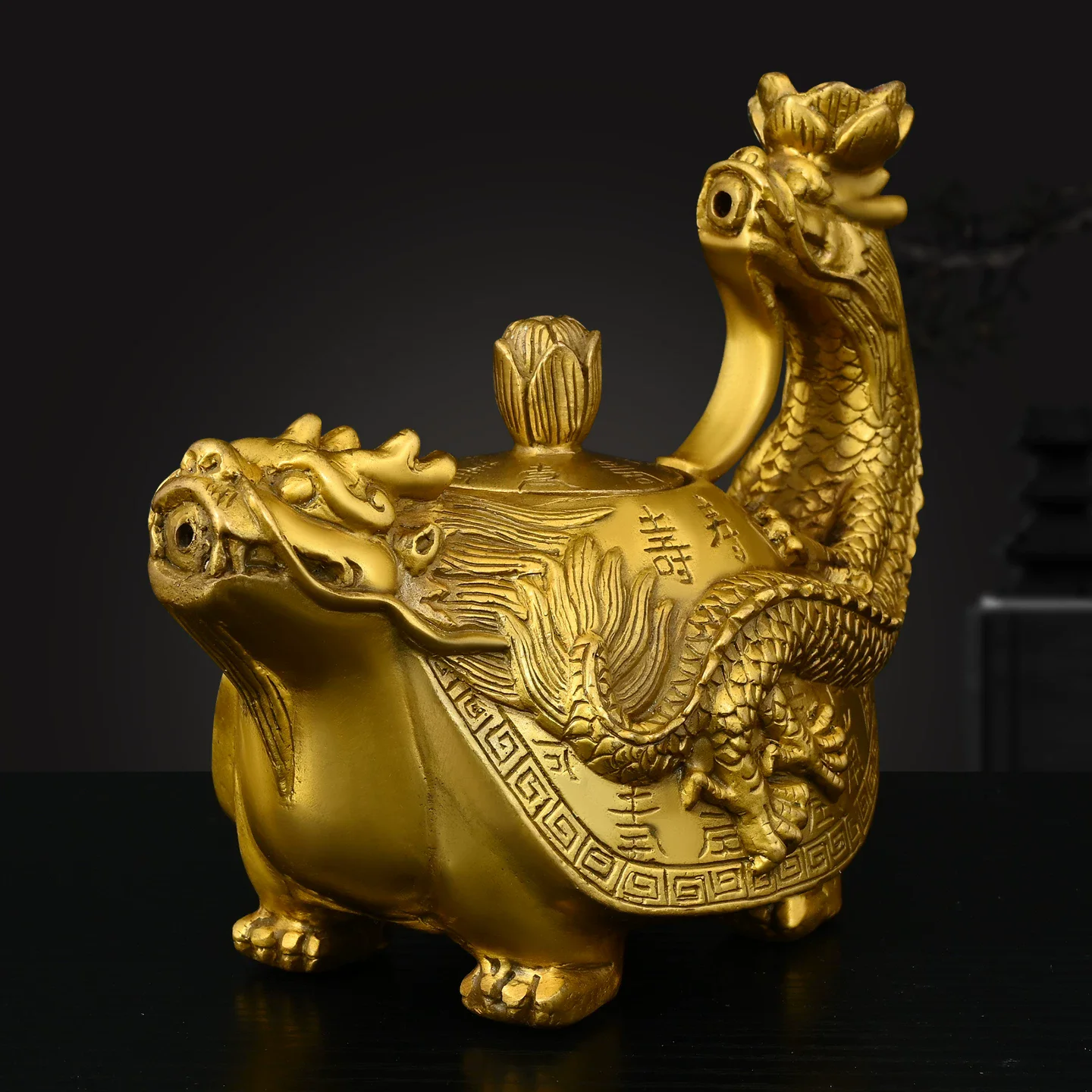 Qi Men Dun Jia Brass Dragon Incense Burner， Feng Shui Pure Copper Censer， Looking Back Dragon Statue for Home Office Desk， In