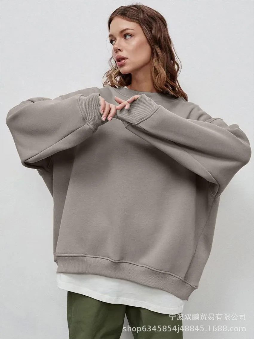 Pullover Loose Fit Hoodie Casual with Crew Neck Long Sleeve Standard Length Single Pullover Closure Japanese Korean Women Hoodie