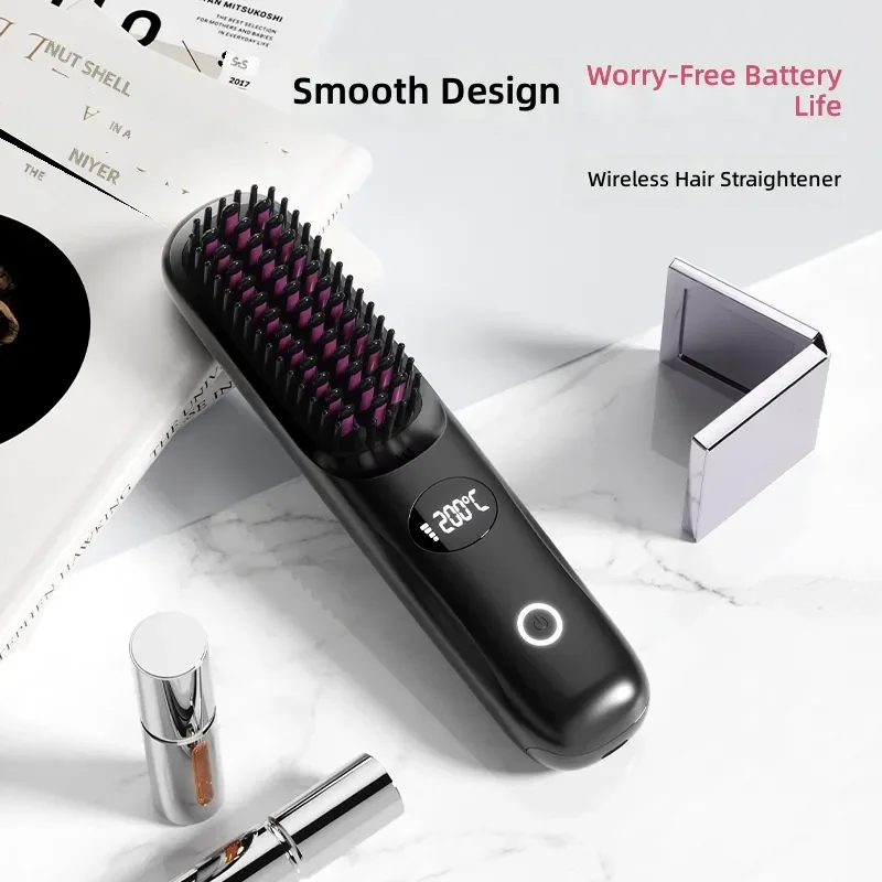 for New Rechargeable Ceramic Heated Comb Wireless Portable Hair Straightener and Curling Iron