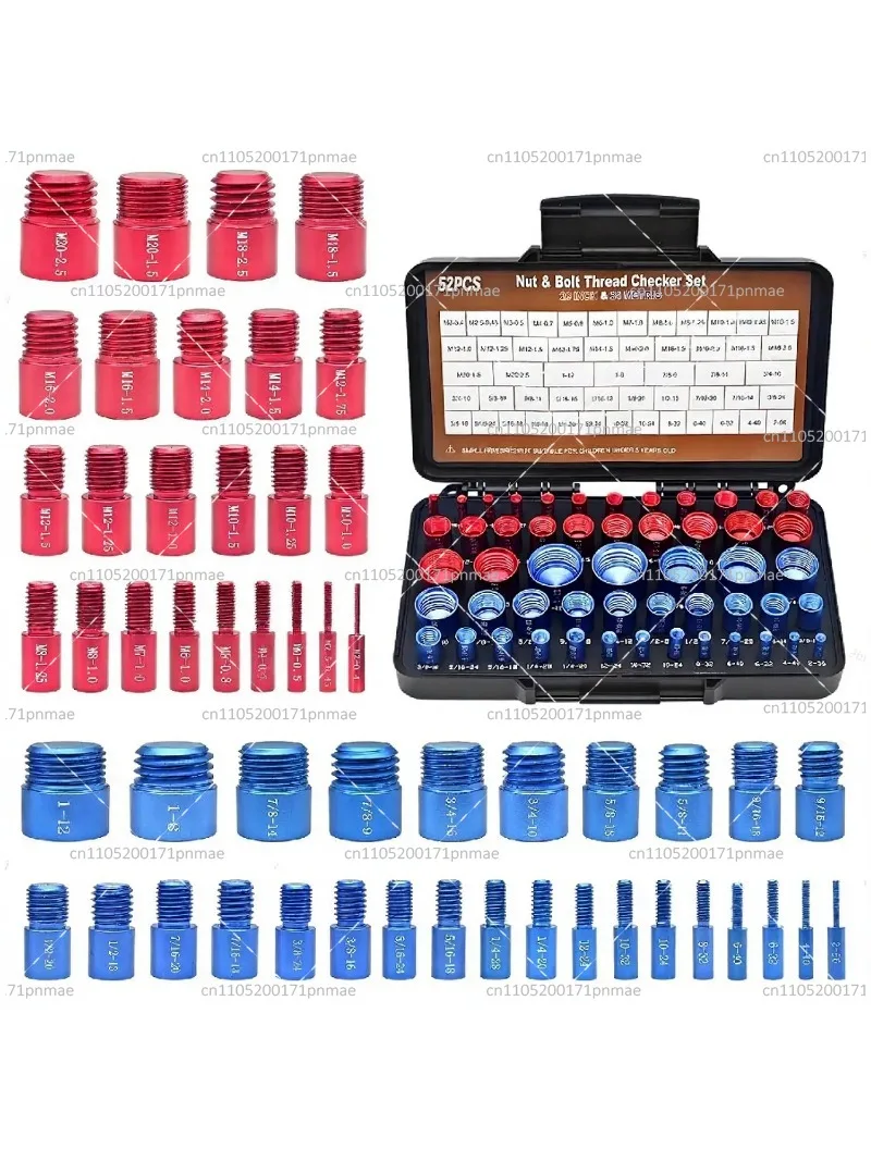 Thread Checker Gauge 52-Piece Set, Metric and Inch Nut and Bolt Sizing Tool