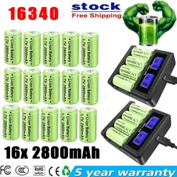 3.7V 2800mAh For 16340 Batteries CR123A CR123 LED Flashlight Battery+Smart LCD Charger Security Camera Rechargeable Batteries