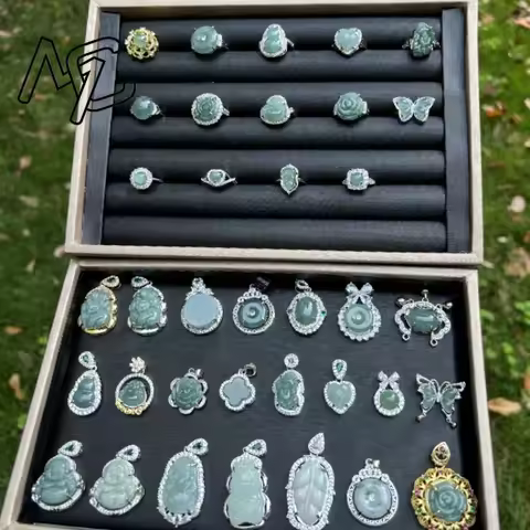 925 Silver Inlay Burmese Jade Adjustable Flower Gourd Butterfly Pendant Ring Emerald Rose Natural Green Women Jewelry Customized