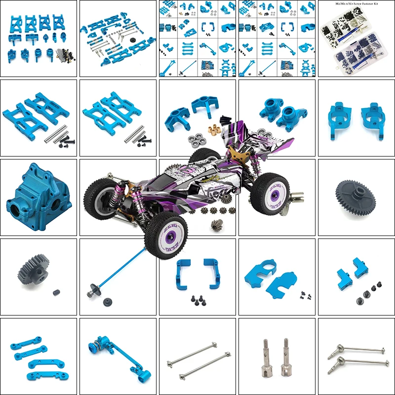 Wltoys 124018 124019 RC Car 1:12 Blue All Upgrade Metal Spare Parts 4WD Arm/Rod/Steering Cup/Differential Gear/Screw Set/Gearbox