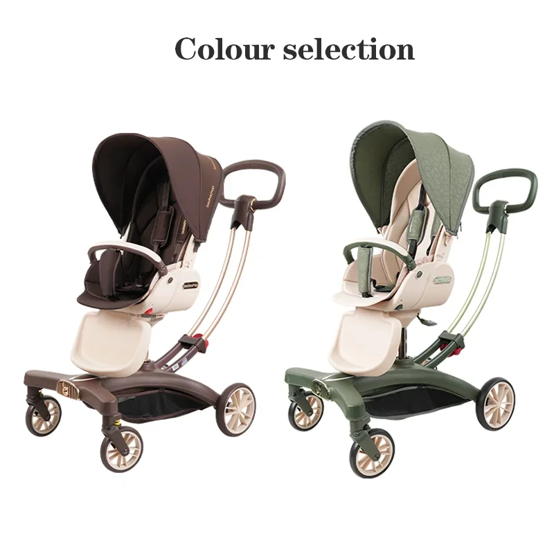 Baby Stroller 3-in-1 Leather Bidirectional Implementation of Adjustable Folding Comfortable Large Wheel Shock Absorber