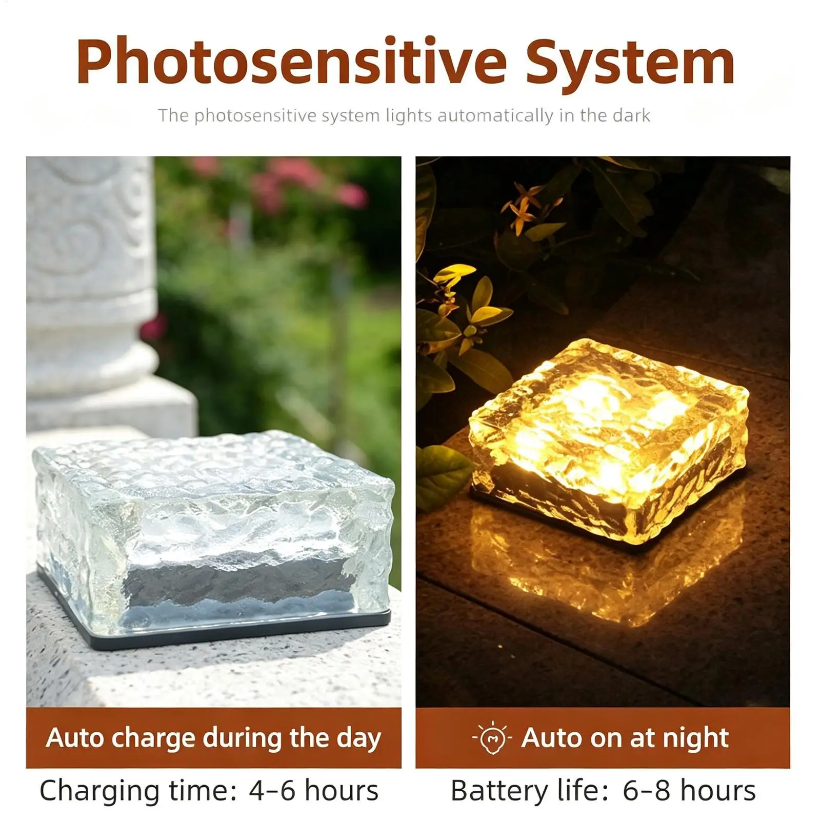 Paver Lights Outdoor Waterproof Ice Brick Shape Garden Lamps Solar Lights Outdoor For Yard Lawn Patio Porch Walkway Ground