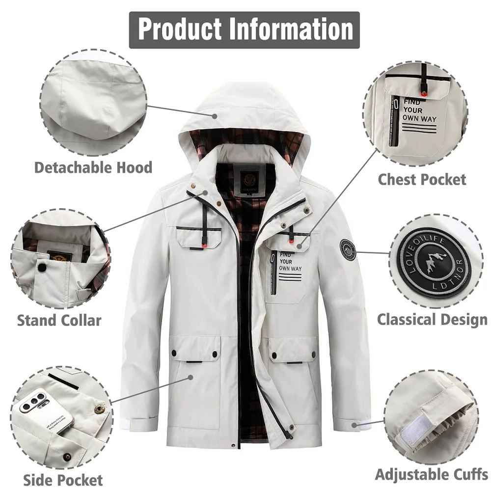 Men's Casual Waterproof Jacket Lightweight Track Windbreaker Jackets Casual Fall Spring Thin Jacket Outwear