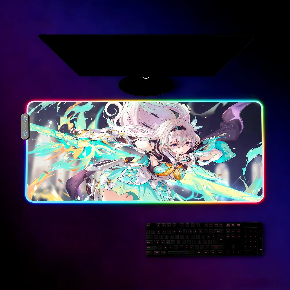 Honkai Star Rail Firefly Mouse Pad Waterproof RGB LED Light Colorful Game Keyboard Non-slip Cover Desk-mat Surface