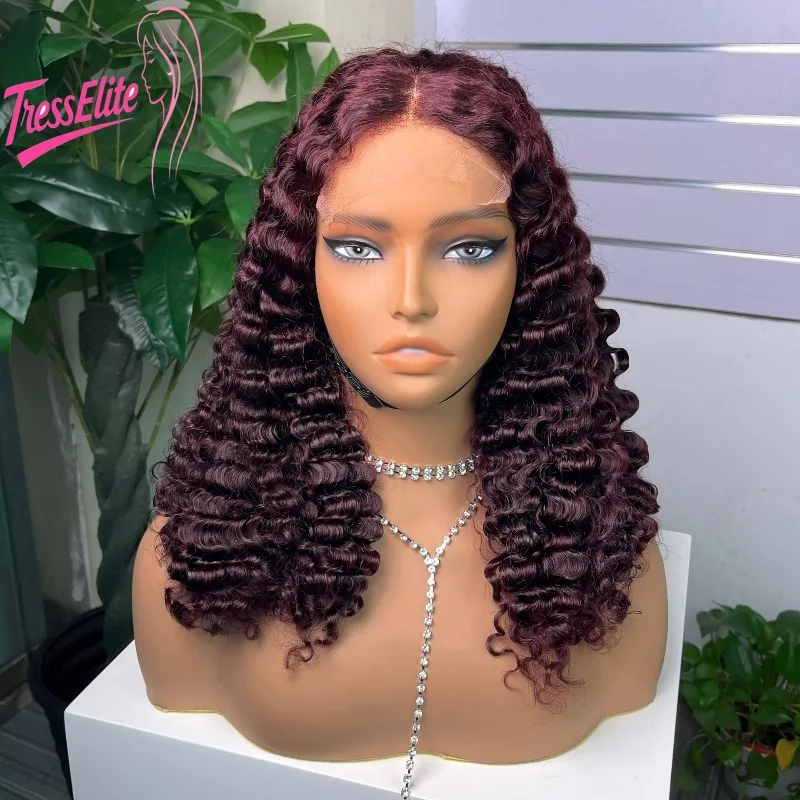 جودة عالية 5x5 الدانتيل الجبهة 99j #   شعر مستعار بشري مجعد بمظهر طبيعي وملمس ناعم بكثافة 200% ريمي عذراء برازيلي