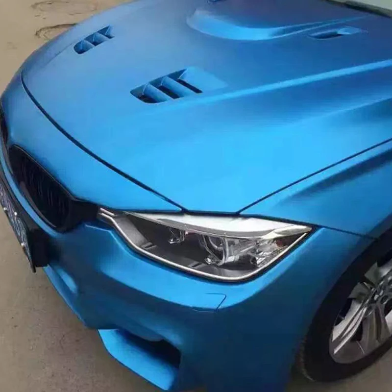 Satin Chrom Matt Metallic Blau Vinyl-Folienrolle mit Luftblasenfreisetzung DIY Klebefolie Auto-Wrapping-Aufkleber