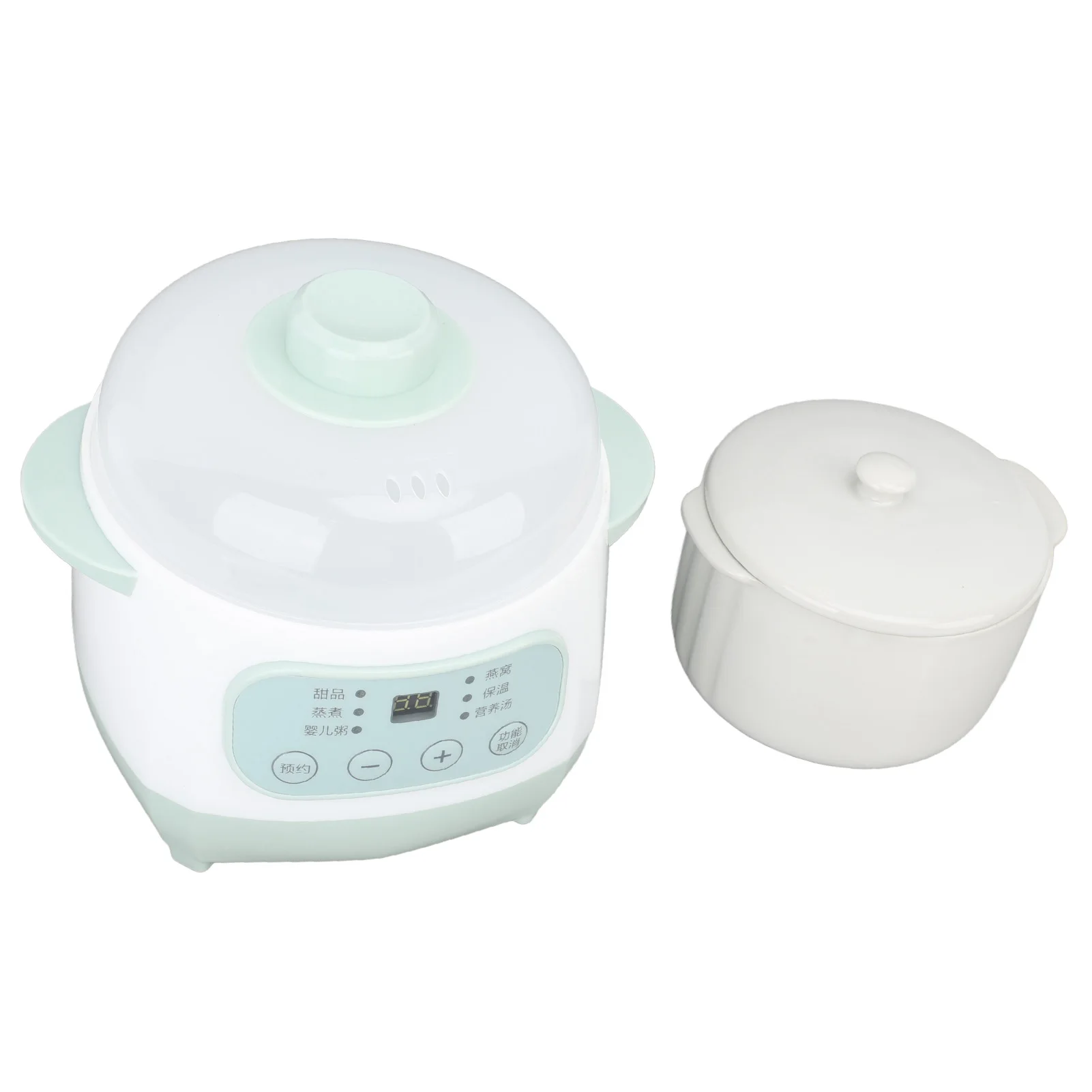 Small Slow Cooker Slow Cooker Uniform Heating Green Ceramic ABS Compact 1L Timer for Apartment